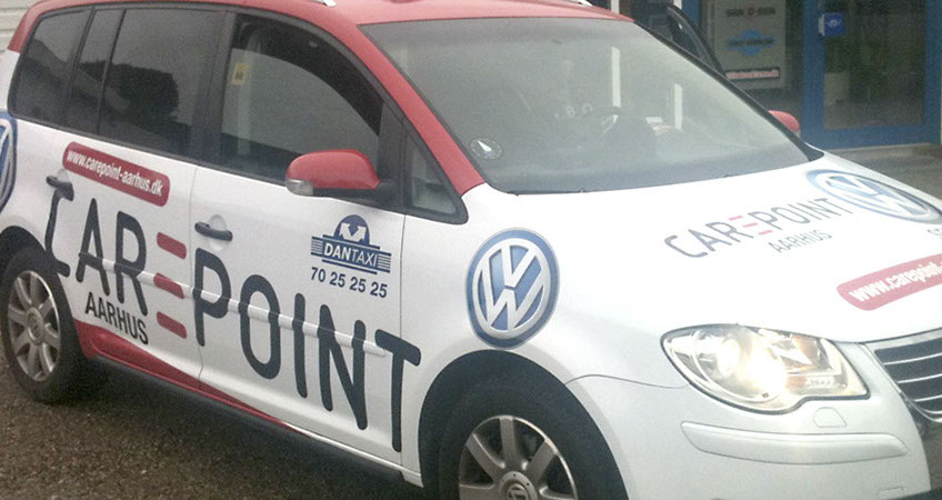 Taxareklame.dk VW Carepoint billig reklame på taxa outdoor reklame