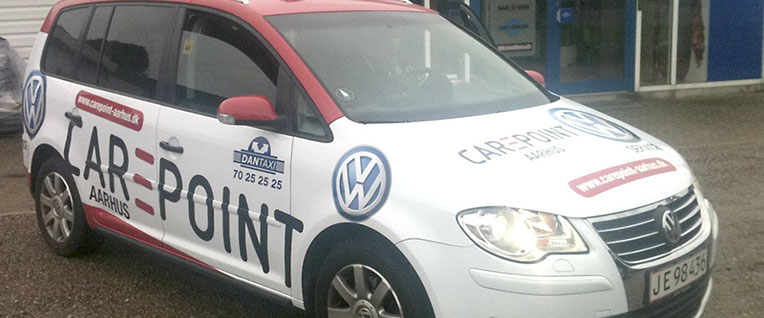 Taxareklame.dk VW Carepoint billig reklame på taxa outdoor reklame